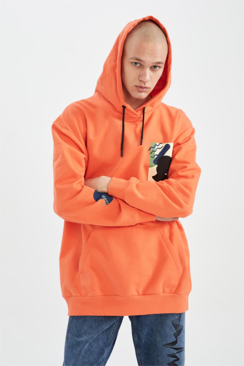 Man Orange Oversize Fit Thin Sweatshirt Fabric Sweatshirt