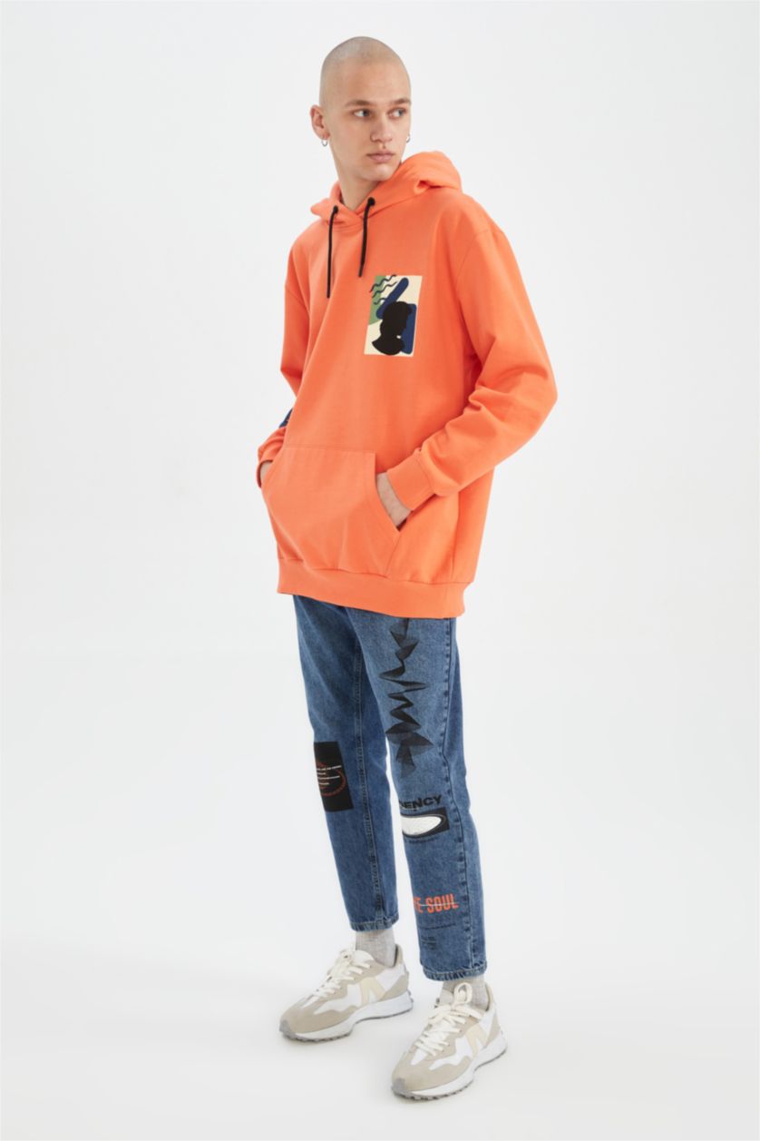 Man Orange Oversize Fit Thin Sweatshirt Fabric Sweatshirt