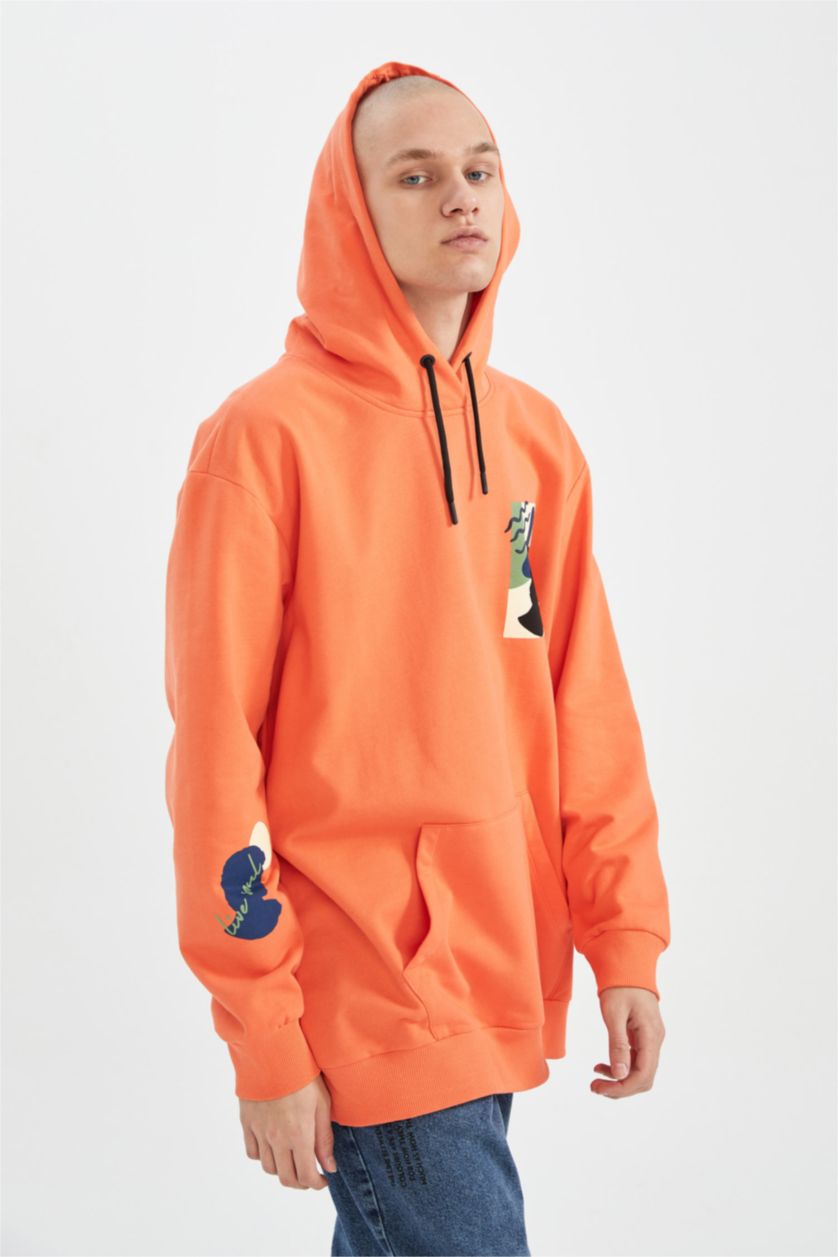 Man Orange Oversize Fit Thin Sweatshirt Fabric Sweatshirt