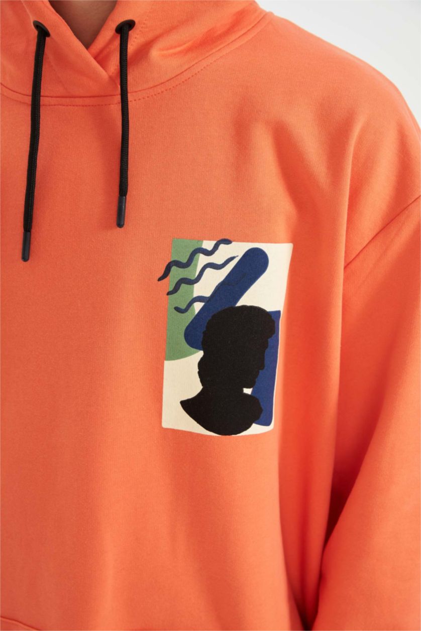 Man Orange Oversize Fit Thin Sweatshirt Fabric Sweatshirt