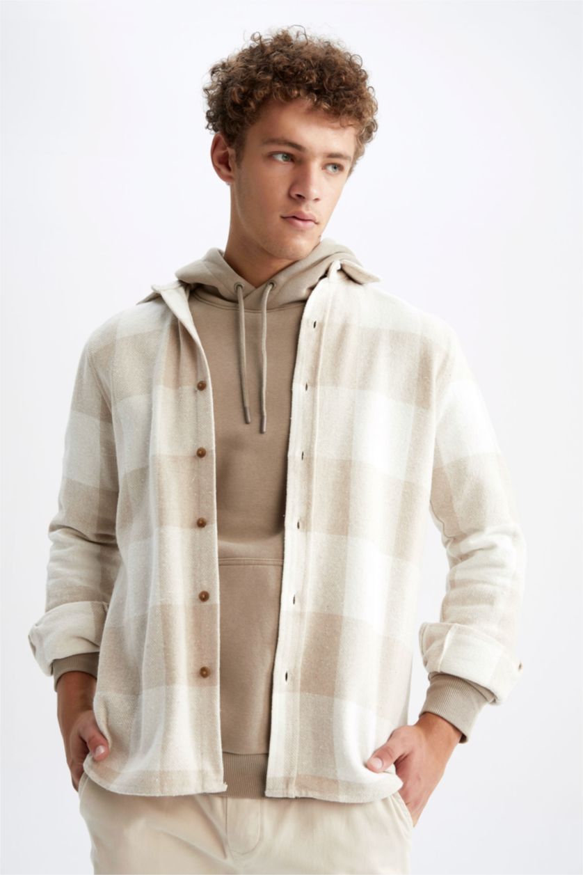 رجال اللون الرملي قميص ياقة قصة عادية