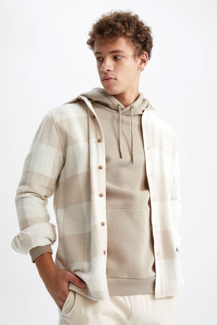 رجال اللون الرملي قميص ياقة قصة عادية