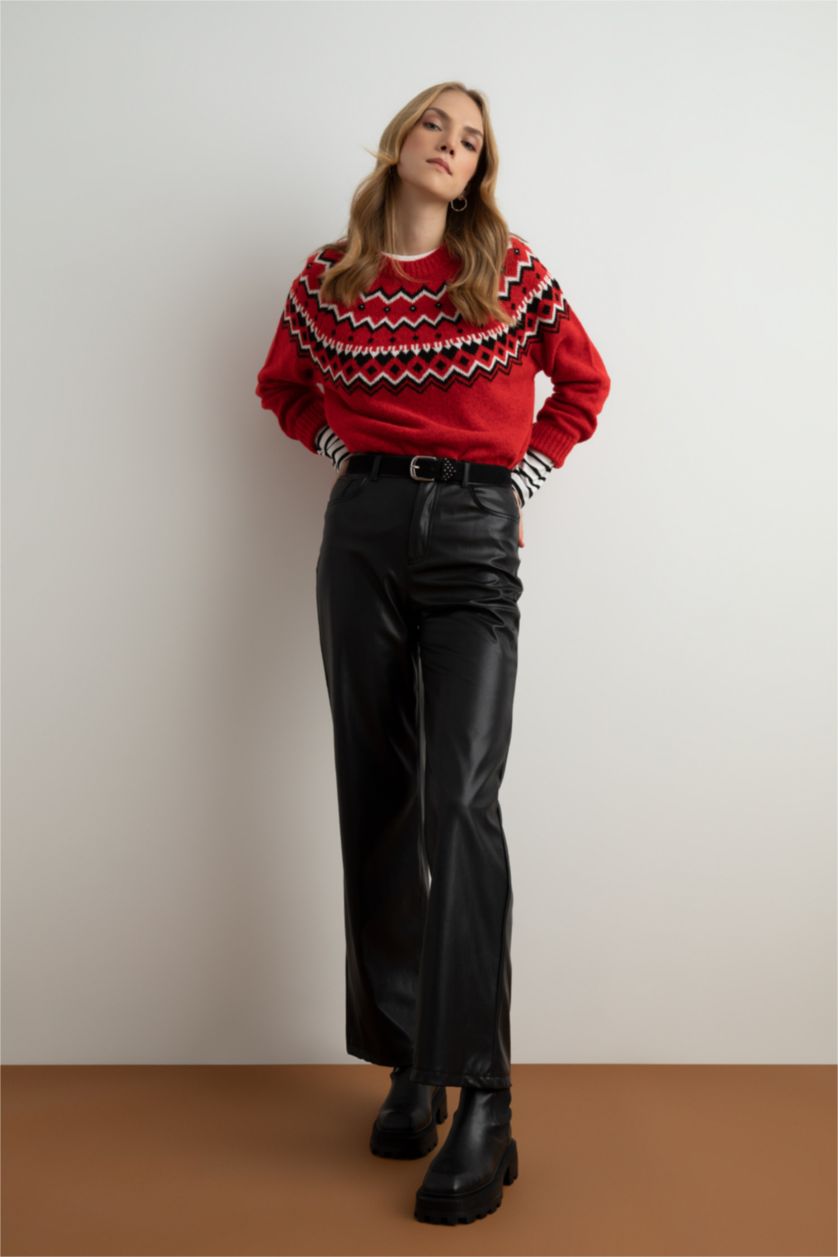 WOMAN Red Regular Fit Crew Neck Pullover