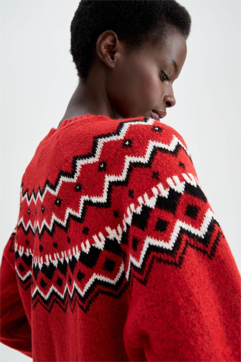 WOMAN Red Regular Fit Crew Neck Pullover