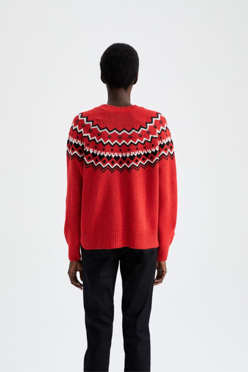 WOMAN Red Regular Fit Crew Neck Pullover