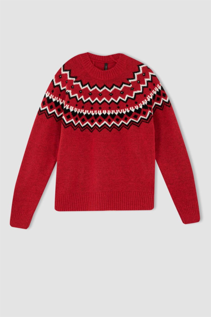 WOMAN Red Regular Fit Crew Neck Pullover