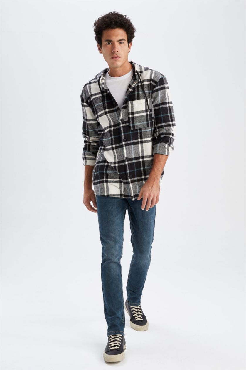 HOMME Noir Chemise À Manches Longues En Flanelle À Capuche Coupe Oversize