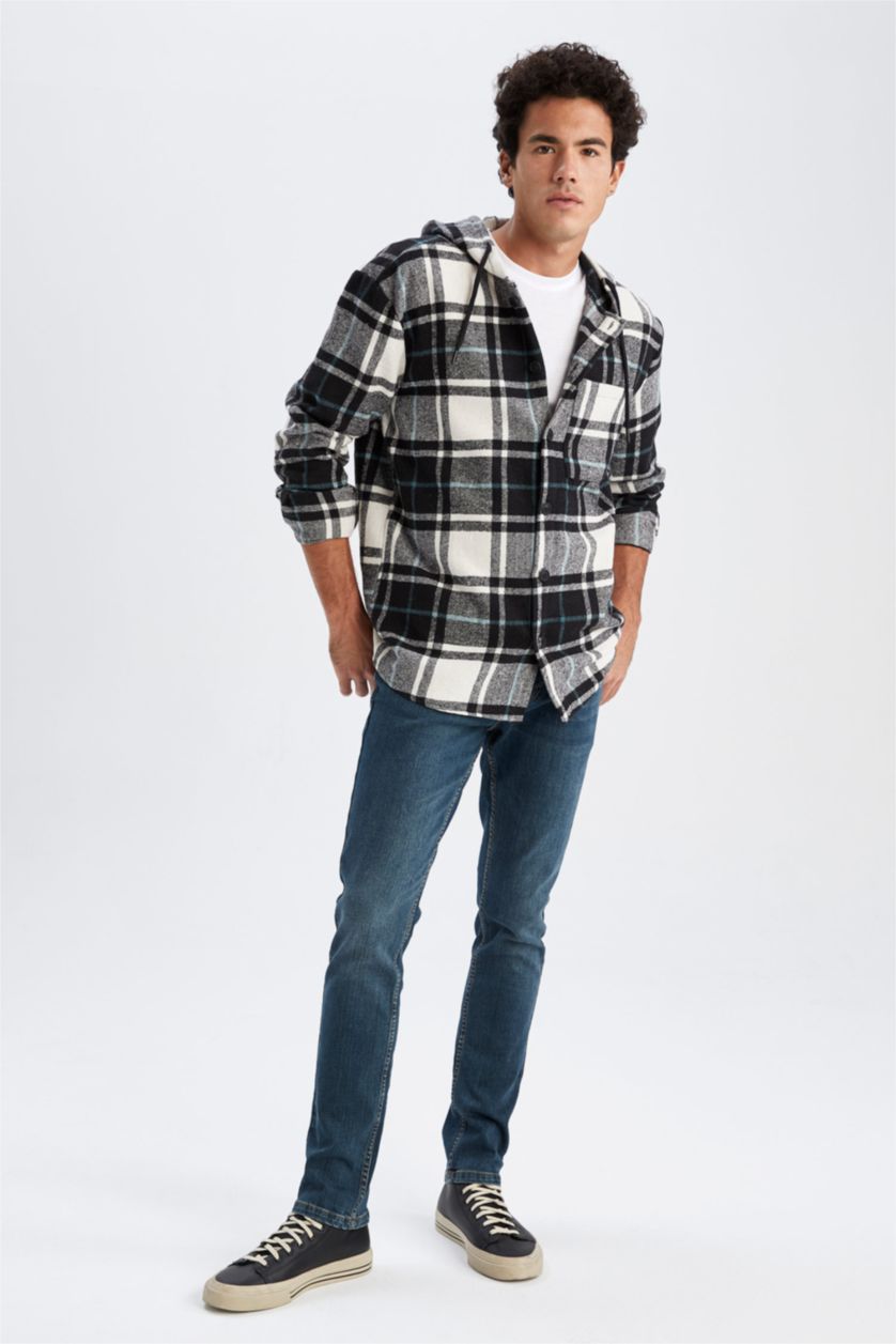 HOMME Noir Chemise À Manches Longues En Flanelle À Capuche Coupe Oversize