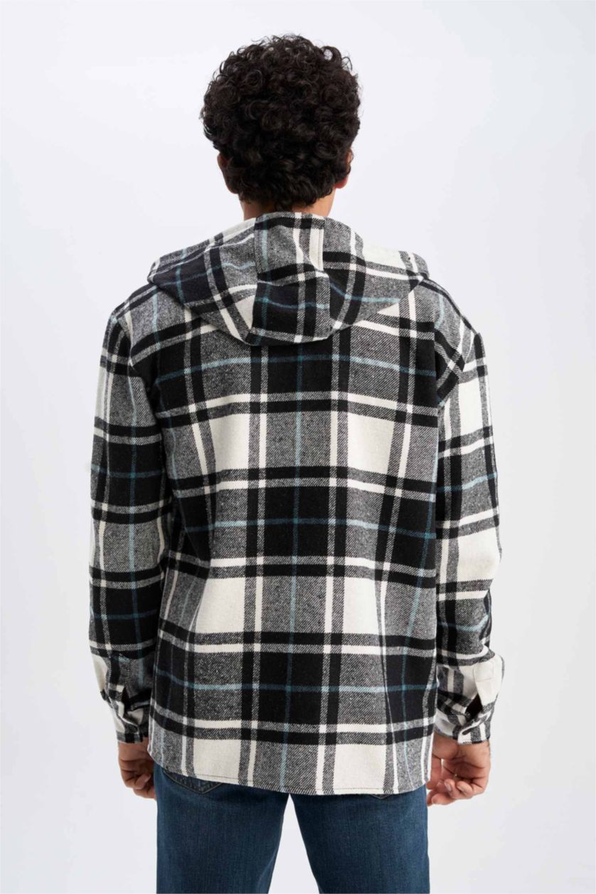 HOMME Noir Chemise À Manches Longues En Flanelle À Capuche Coupe Oversize