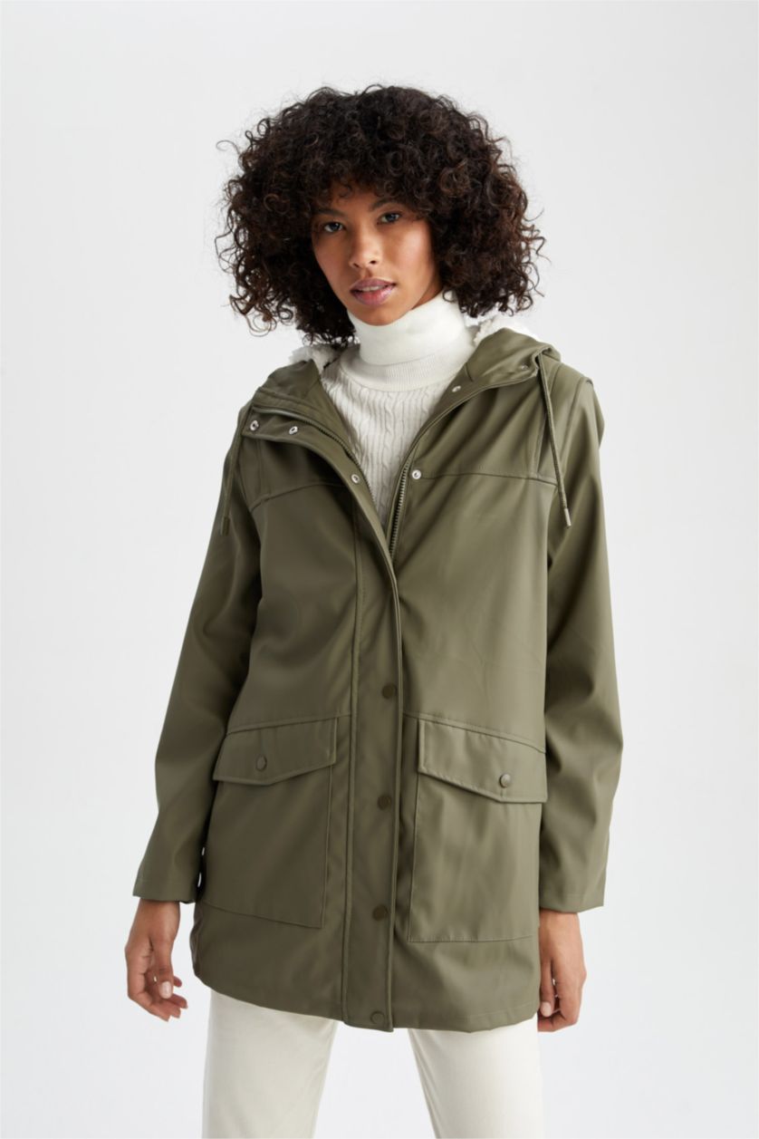 WOMAN Khaki Relax Fit Faux Leather Raincoat