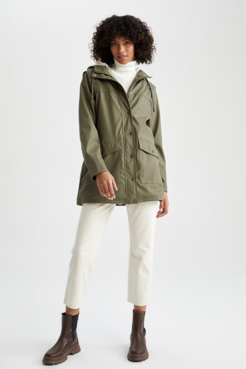 WOMAN Khaki Relax Fit Faux Leather Raincoat