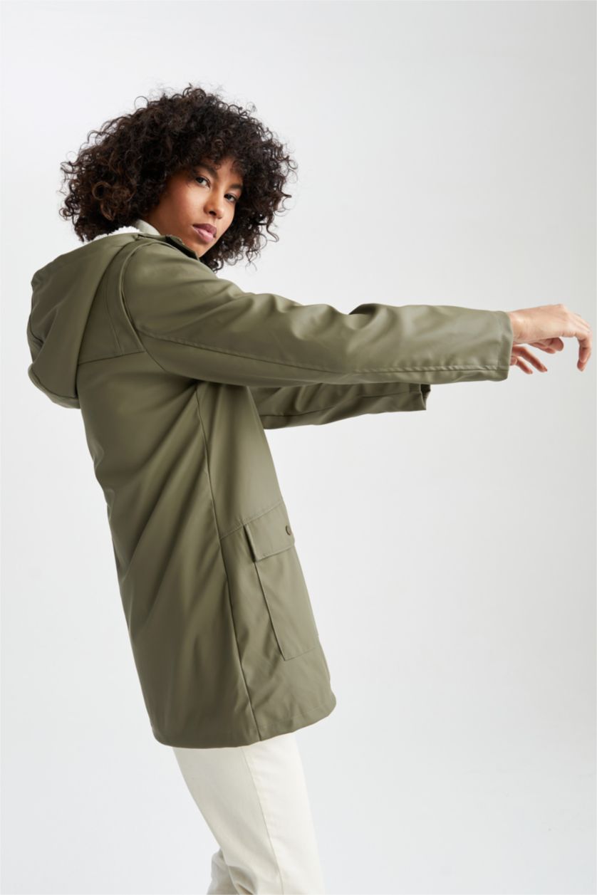 WOMAN Khaki Relax Fit Faux Leather Raincoat