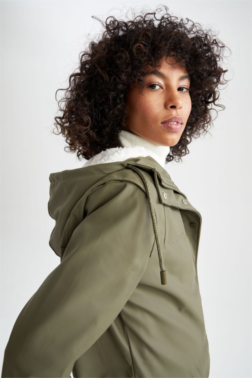 WOMAN Khaki Relax Fit Faux Leather Raincoat
