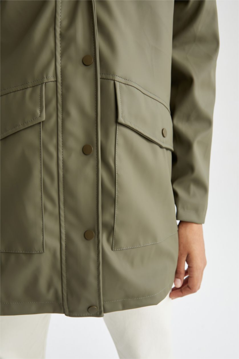 WOMAN Khaki Relax Fit Faux Leather Raincoat