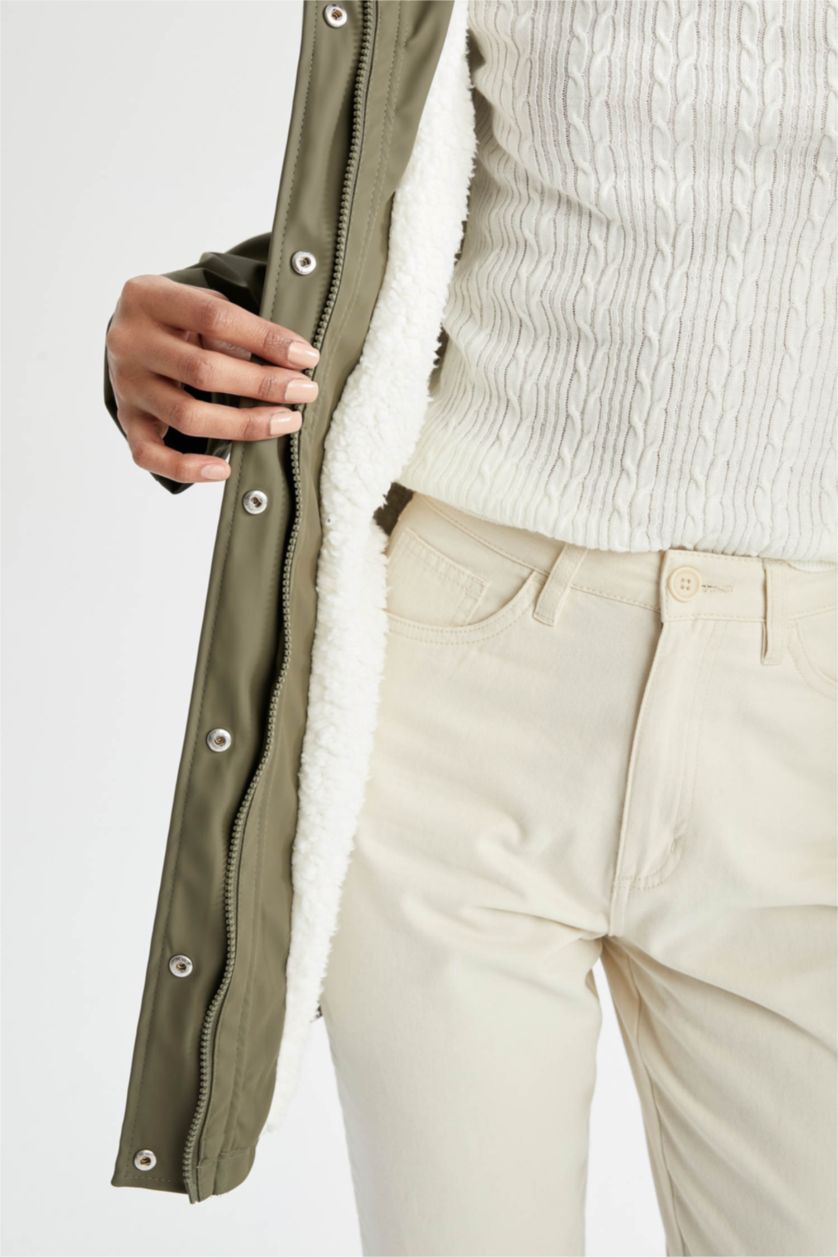 WOMAN Khaki Relax Fit Faux Leather Raincoat