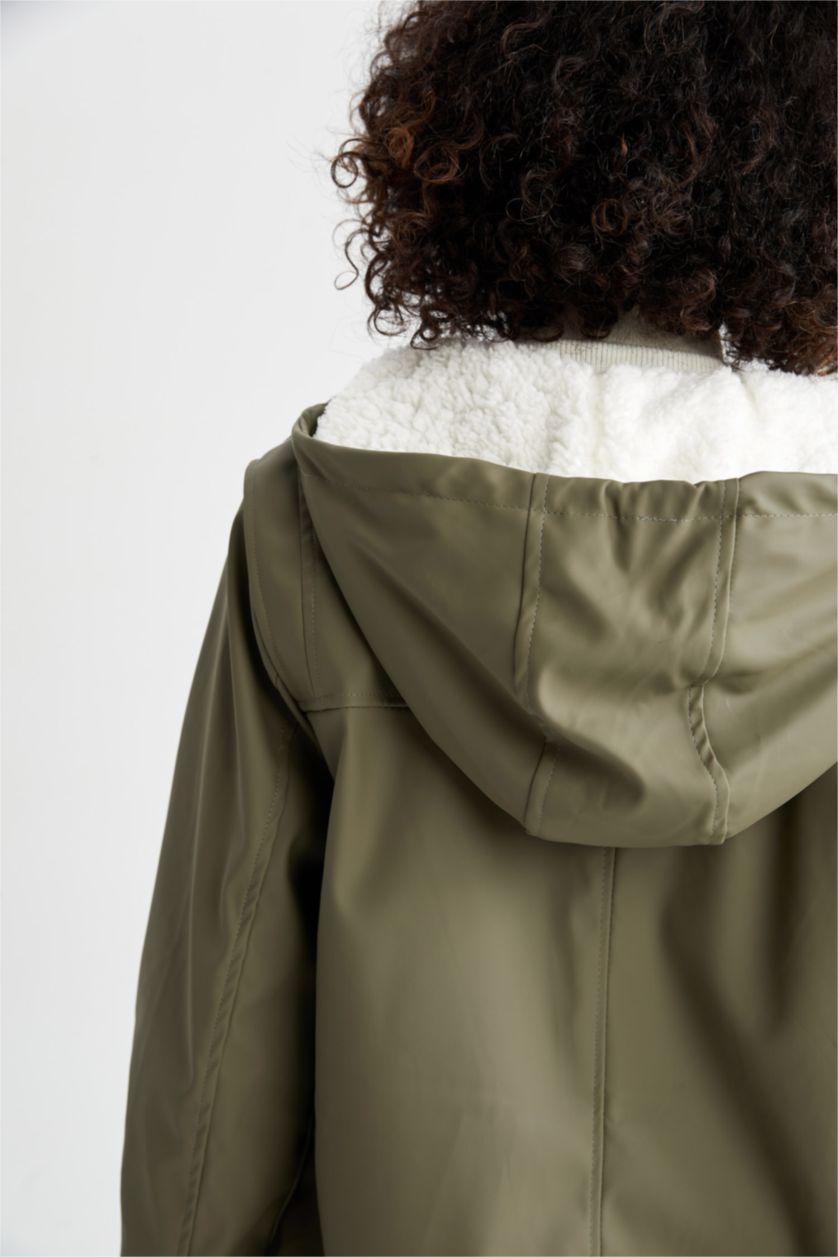 WOMAN Khaki Relax Fit Faux Leather Raincoat