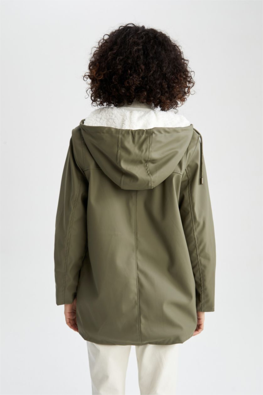 WOMAN Khaki Relax Fit Faux Leather Raincoat