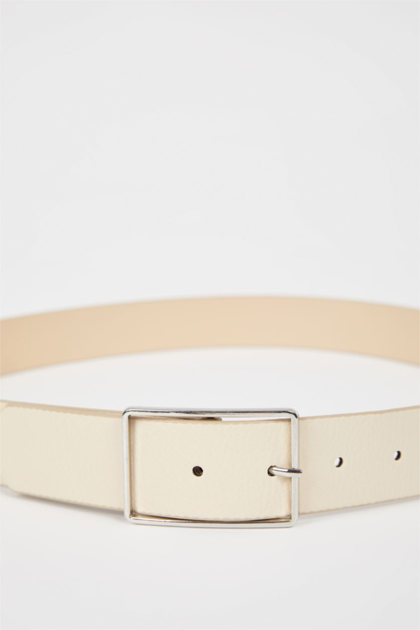 Kadın Nude Kadın Dikdörtgen Toka Suni Deri Kemer