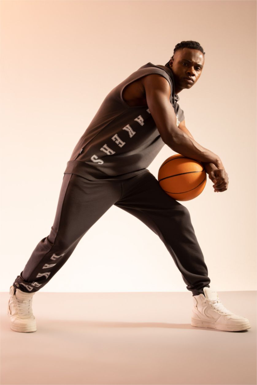 HOMME Anthracite Pantalon de survêtement coupe régulière sous licence NBA Los Angeles Lakers