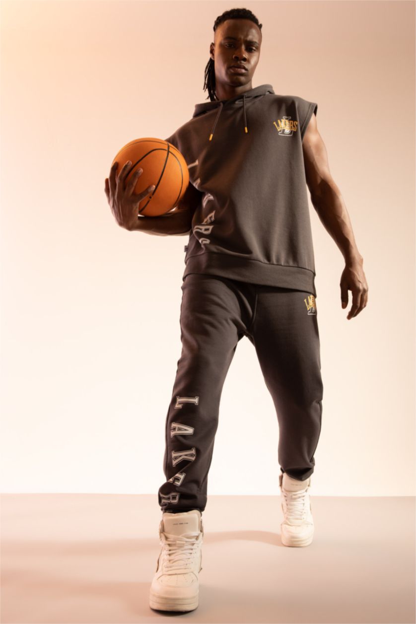 HOMME Anthracite Pantalon de survêtement coupe régulière sous licence NBA Los Angeles Lakers