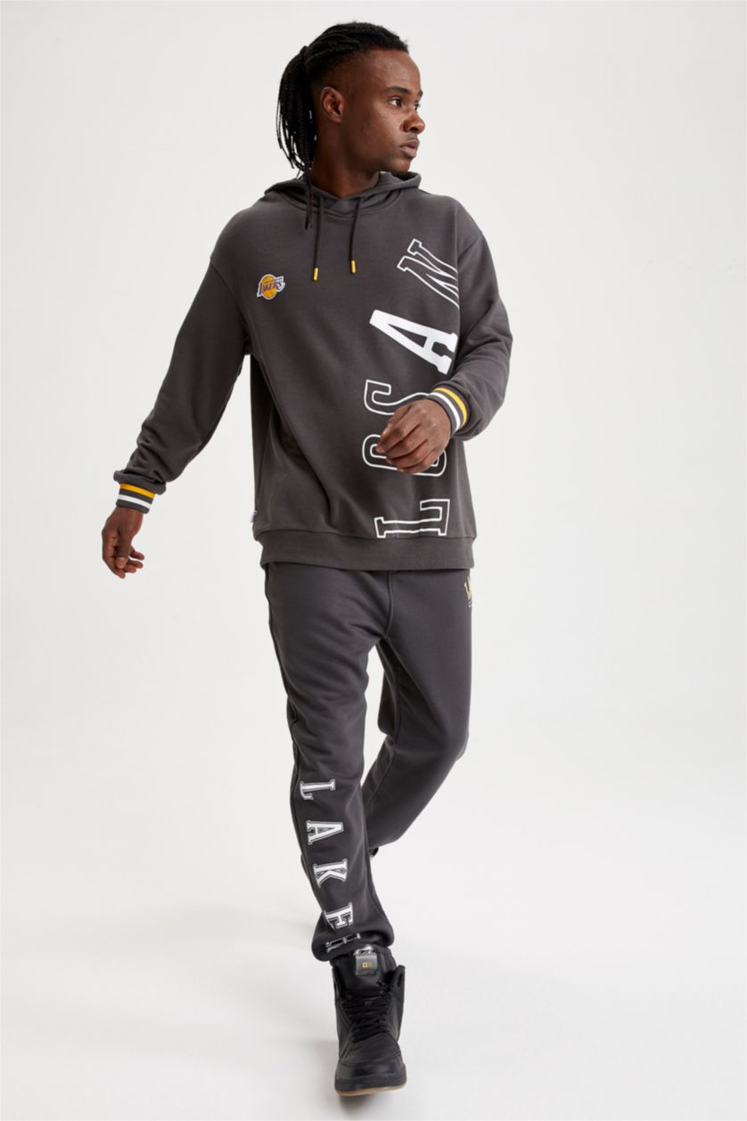 HOMME Anthracite Pantalon de survêtement coupe régulière sous licence NBA Los Angeles Lakers