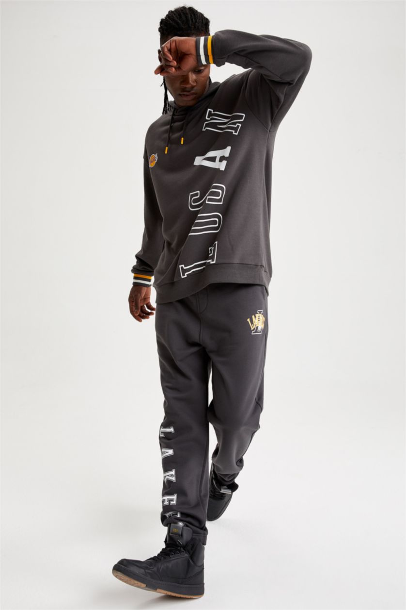 HOMME Anthracite Pantalon de survêtement coupe régulière sous licence NBA Los Angeles Lakers