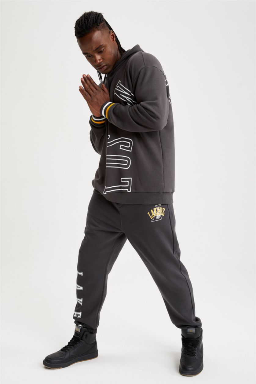 HOMME Anthracite Pantalon de survêtement coupe régulière sous licence NBA Los Angeles Lakers