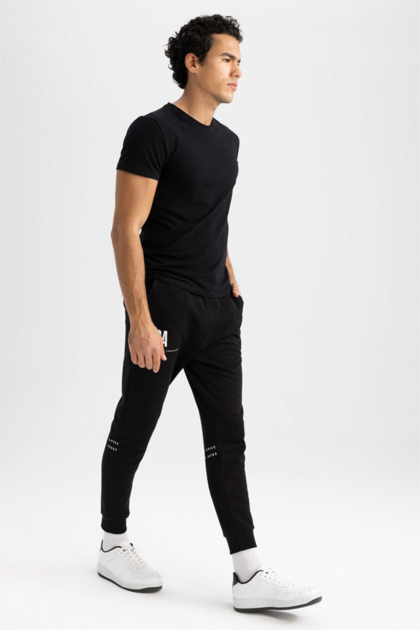 Erkek Siyah DeFactoFit NBA Slim Fit Beli Bağcıklı Lastikli Paça Ağır Kumaş Jogger Eşofman Altı