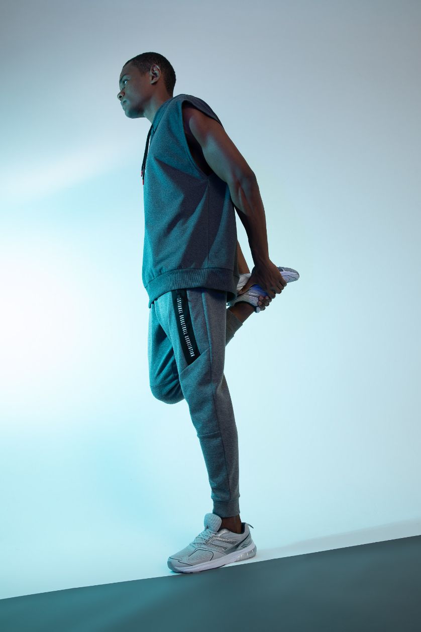 Erkek Koyu Gri Melange DeFactoFit NBA Slim Fit Beli Bağcıklı Lastikli Paça  Jogger Eşofman Altı