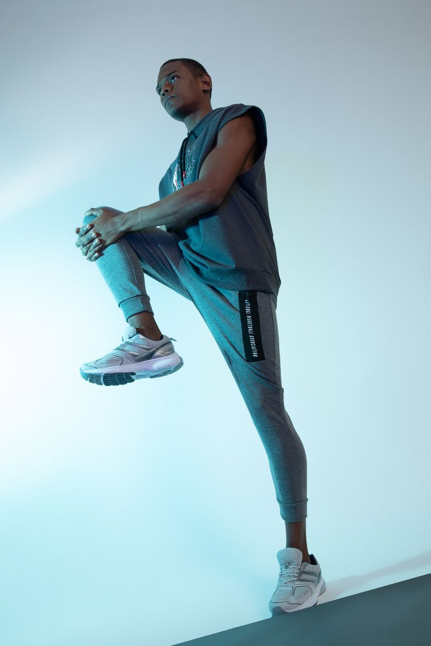 Erkek Koyu Gri Melange DeFactoFit NBA Slim Fit Beli Bağcıklı Lastikli Paça  Jogger Eşofman Altı