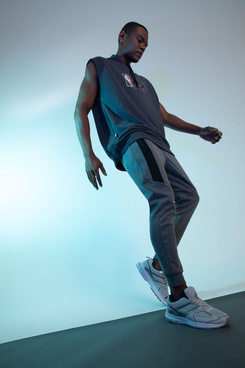 Erkek Koyu Gri Melange DeFactoFit NBA Slim Fit Beli Bağcıklı Lastikli Paça  Jogger Eşofman Altı