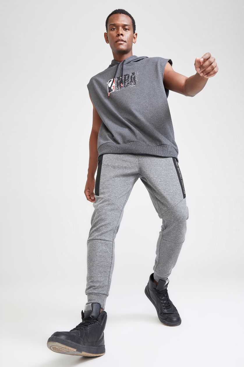 Erkek Koyu Gri Melange DeFactoFit NBA Slim Fit Beli Bağcıklı Lastikli Paça  Jogger Eşofman Altı
