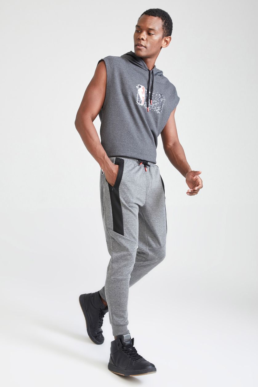 Erkek Koyu Gri Melange DeFactoFit NBA Slim Fit Beli Bağcıklı Lastikli Paça  Jogger Eşofman Altı