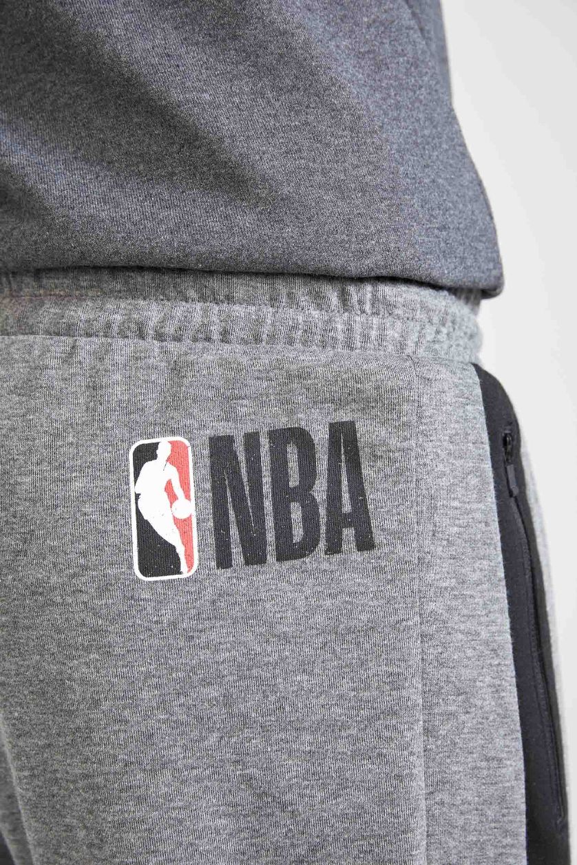 Erkek Koyu Gri Melange DeFactoFit NBA Slim Fit Beli Bağcıklı Lastikli Paça  Jogger Eşofman Altı