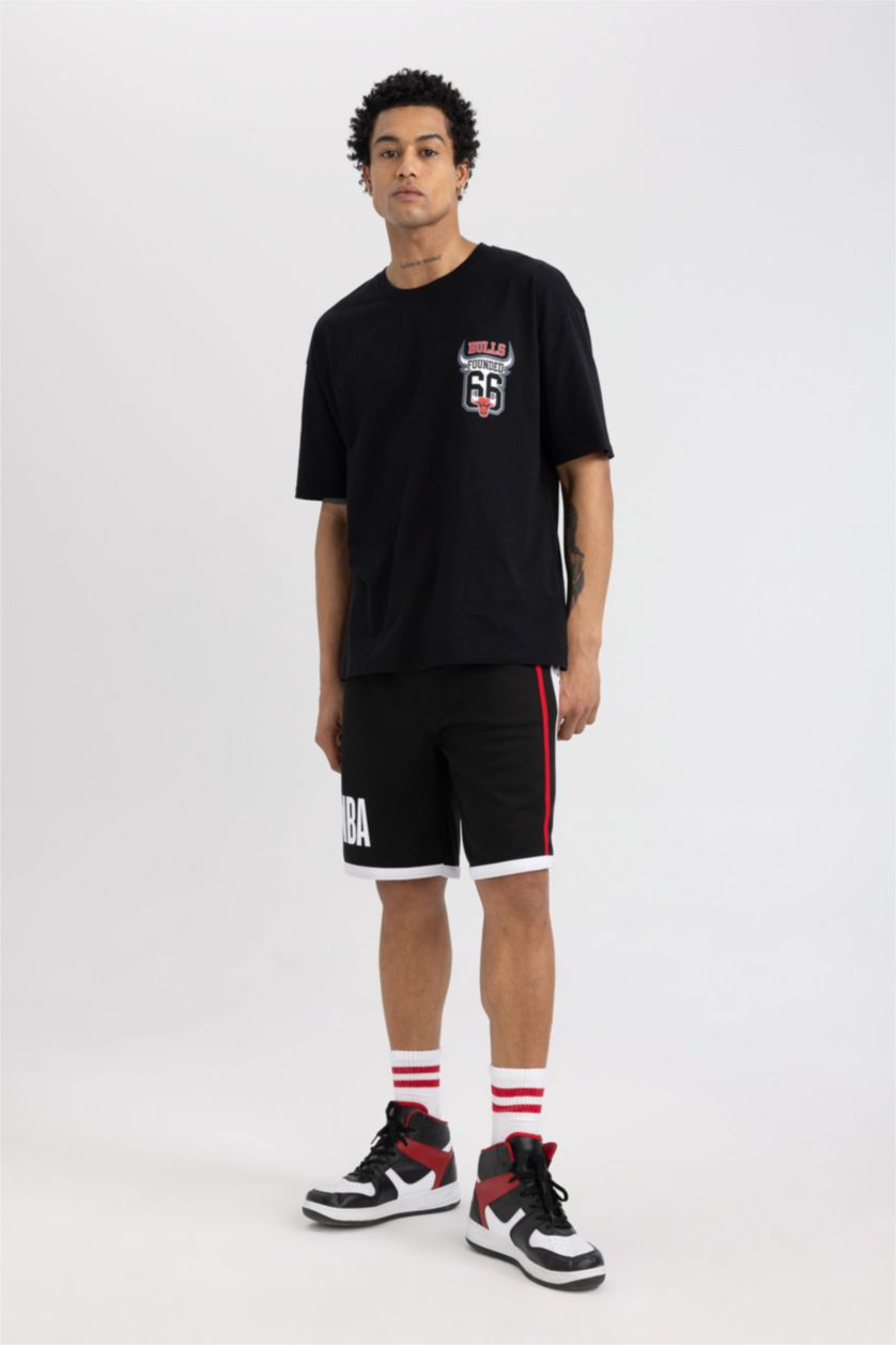 Erkek Siyah DeFactoFit NBA Wordmark Standart Fit Şort