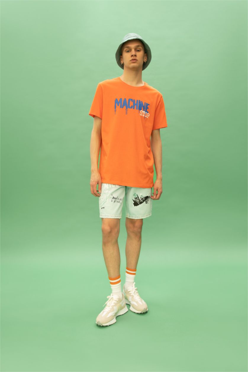 Erkek Açık Mavi Loose Fit Bol Kalıp Yüksek Bel Dar Paça Jean Bermuda Şort