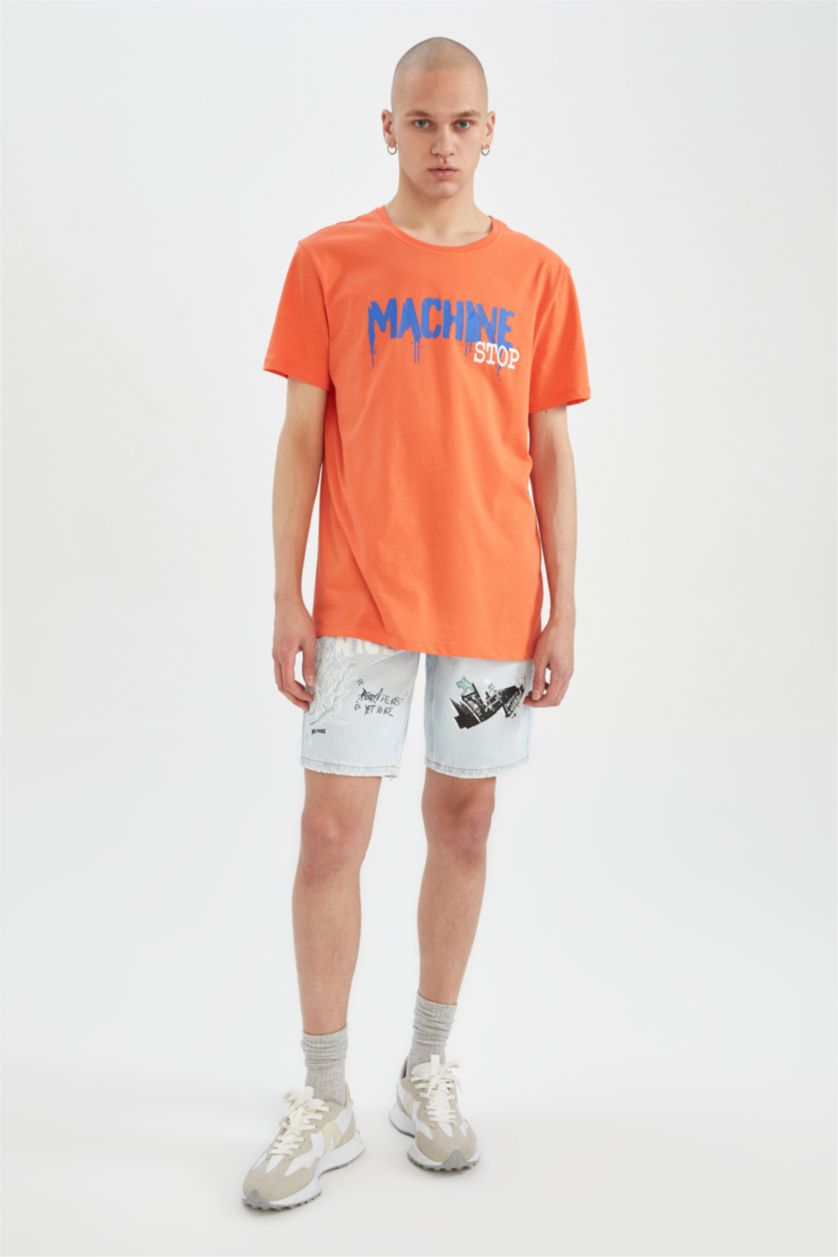 Erkek Açık Mavi Loose Fit Bol Kalıp Yüksek Bel Dar Paça Jean Bermuda Şort