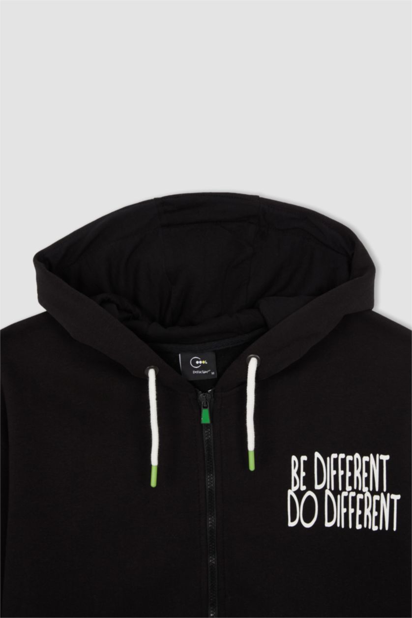 HOMME Noir Sweat À Capuche Large Avec Zip İmprimé Dans Le Dos