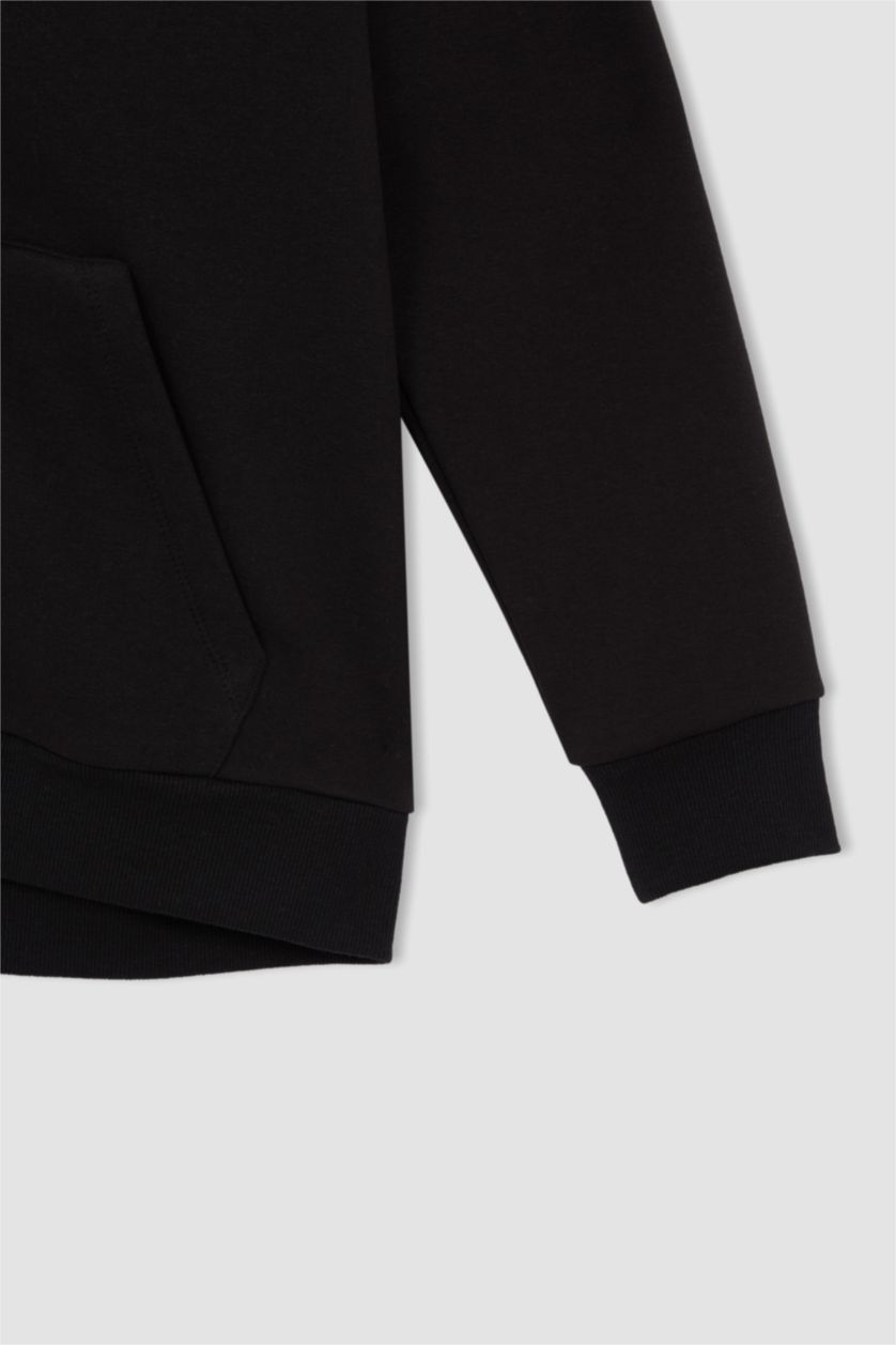 HOMME Noir Sweat À Capuche Large Avec Zip İmprimé Dans Le Dos