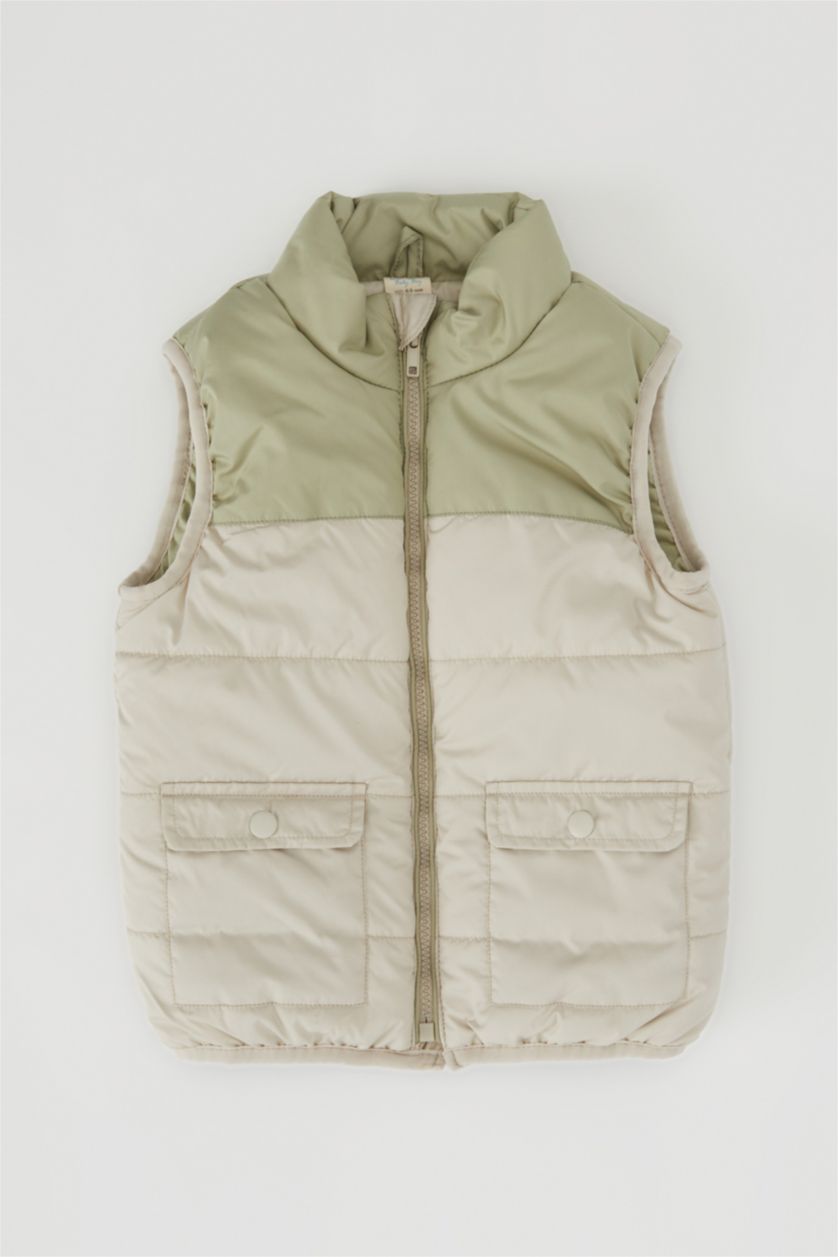 Малыши мальчики Бежевый Жилет стандартного кроя в стиле колор блок из микроволокна для малышей мальчиков