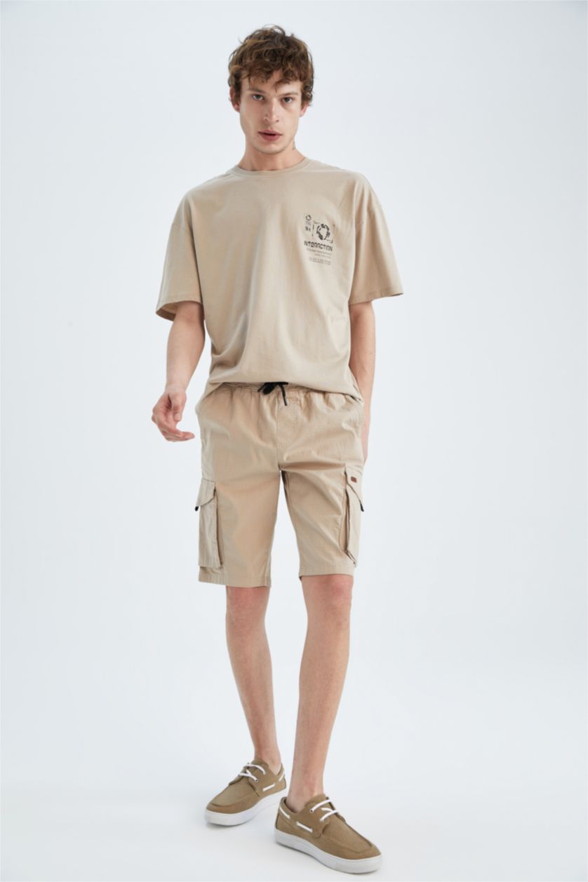 MAN Beige Cargo Jogger Regular Hem Bermuda