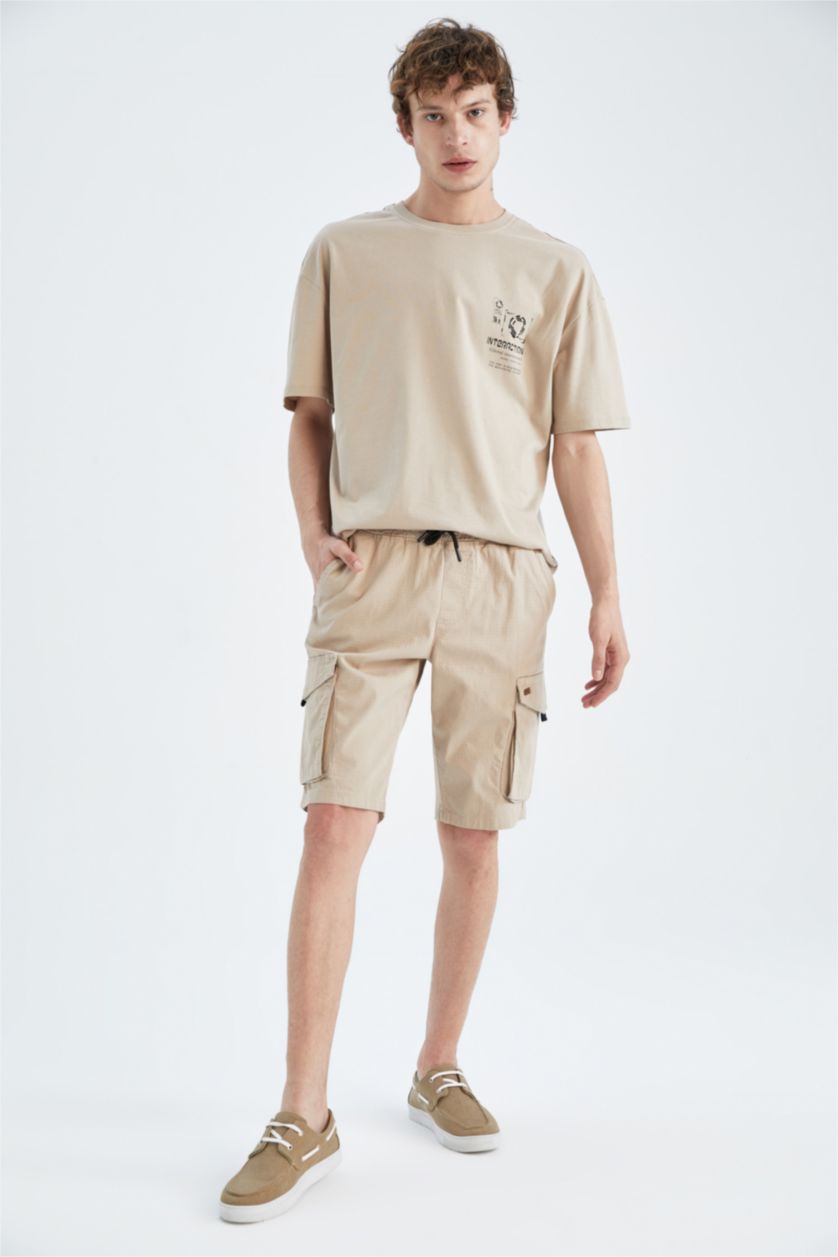MAN Beige Cargo Jogger Regular Hem Bermuda