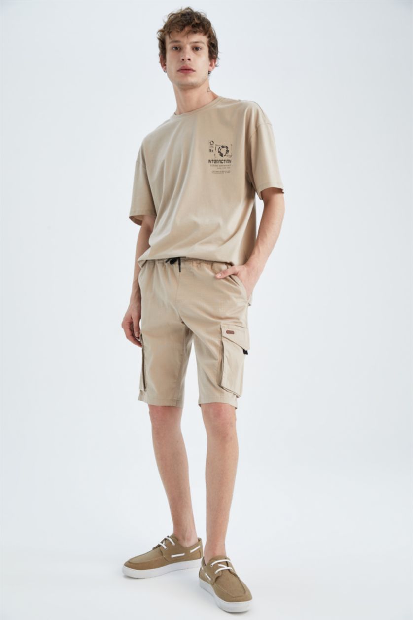MAN Beige Cargo Jogger Regular Hem Bermuda