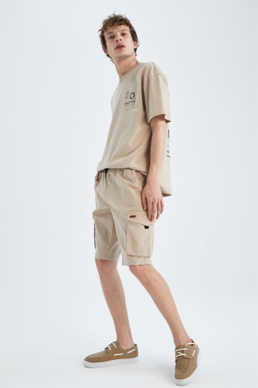 MAN Beige Cargo Jogger Regular Hem Bermuda