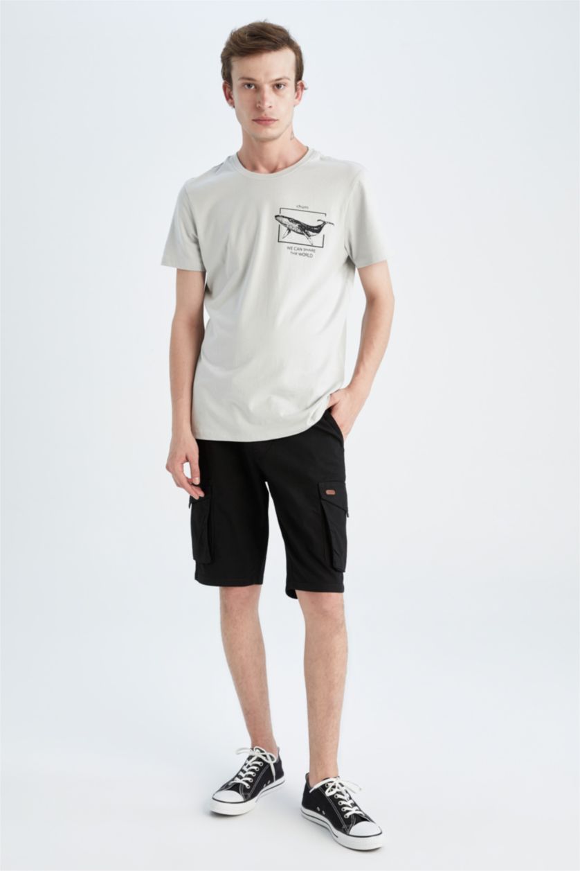 MAN Black Cargo Jogger Regular Hem Bermuda