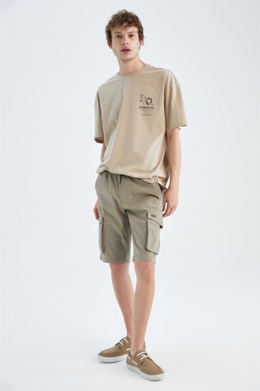 Erkek Açık Haki Kargo Jogger Bermuda Şort