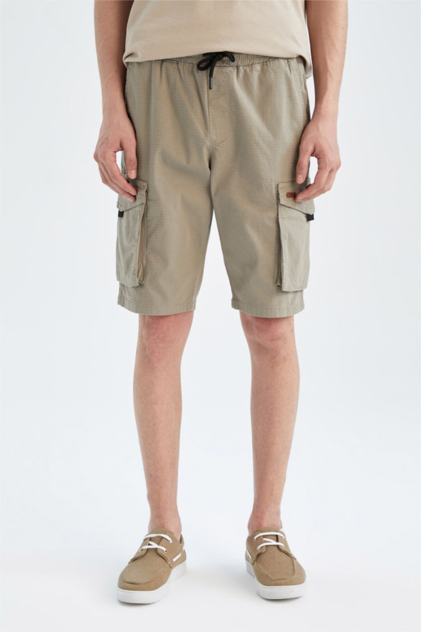 Erkek Açık Haki Kargo Jogger Bermuda Şort