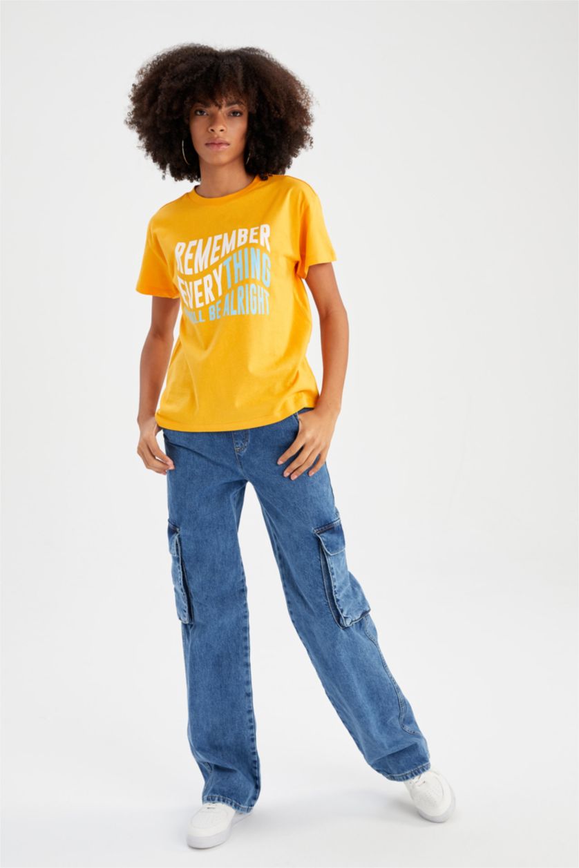 نساء أصفر Regular Fit Short Sleeve T-Shirt