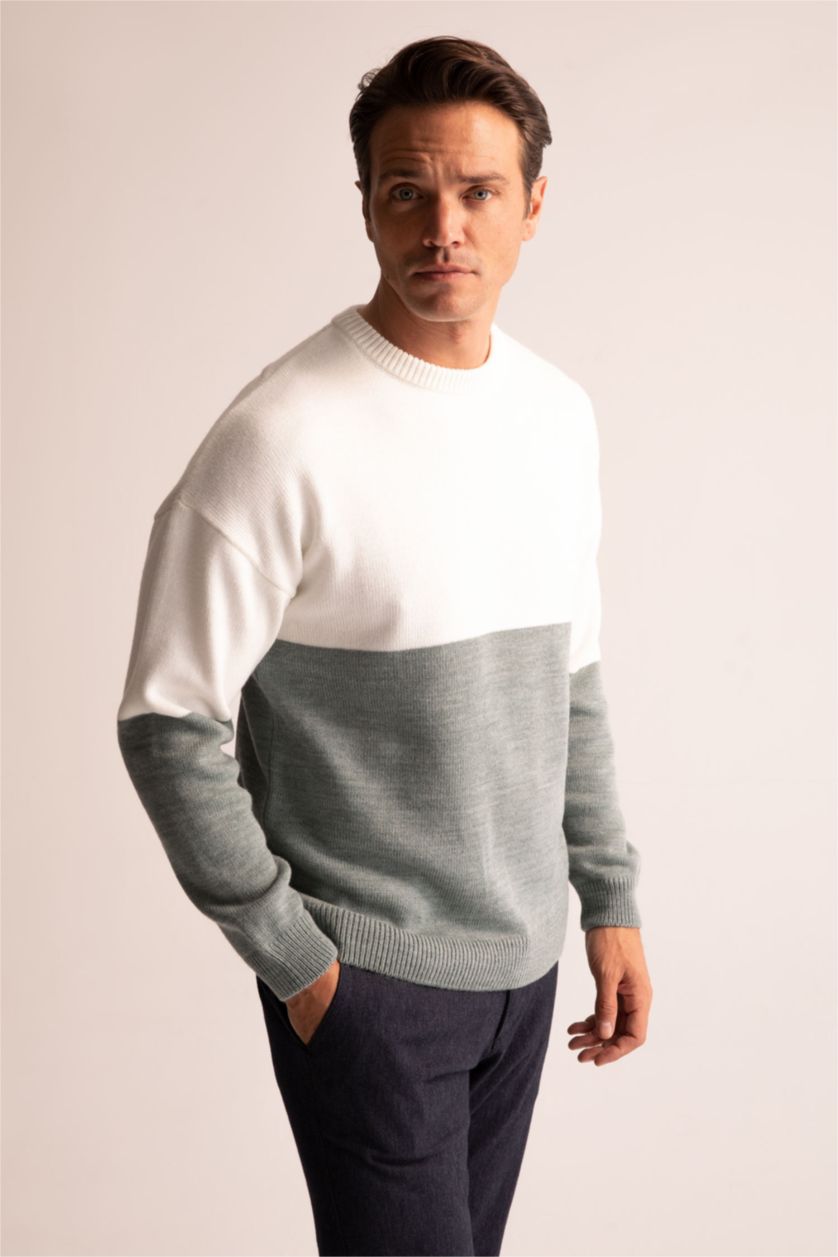 HOMME Bleu Pull Ample En Maille À Col Rond