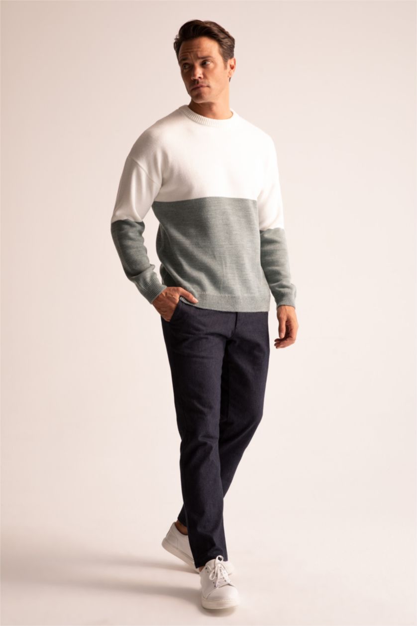 HOMME Bleu Pull Ample En Maille À Col Rond
